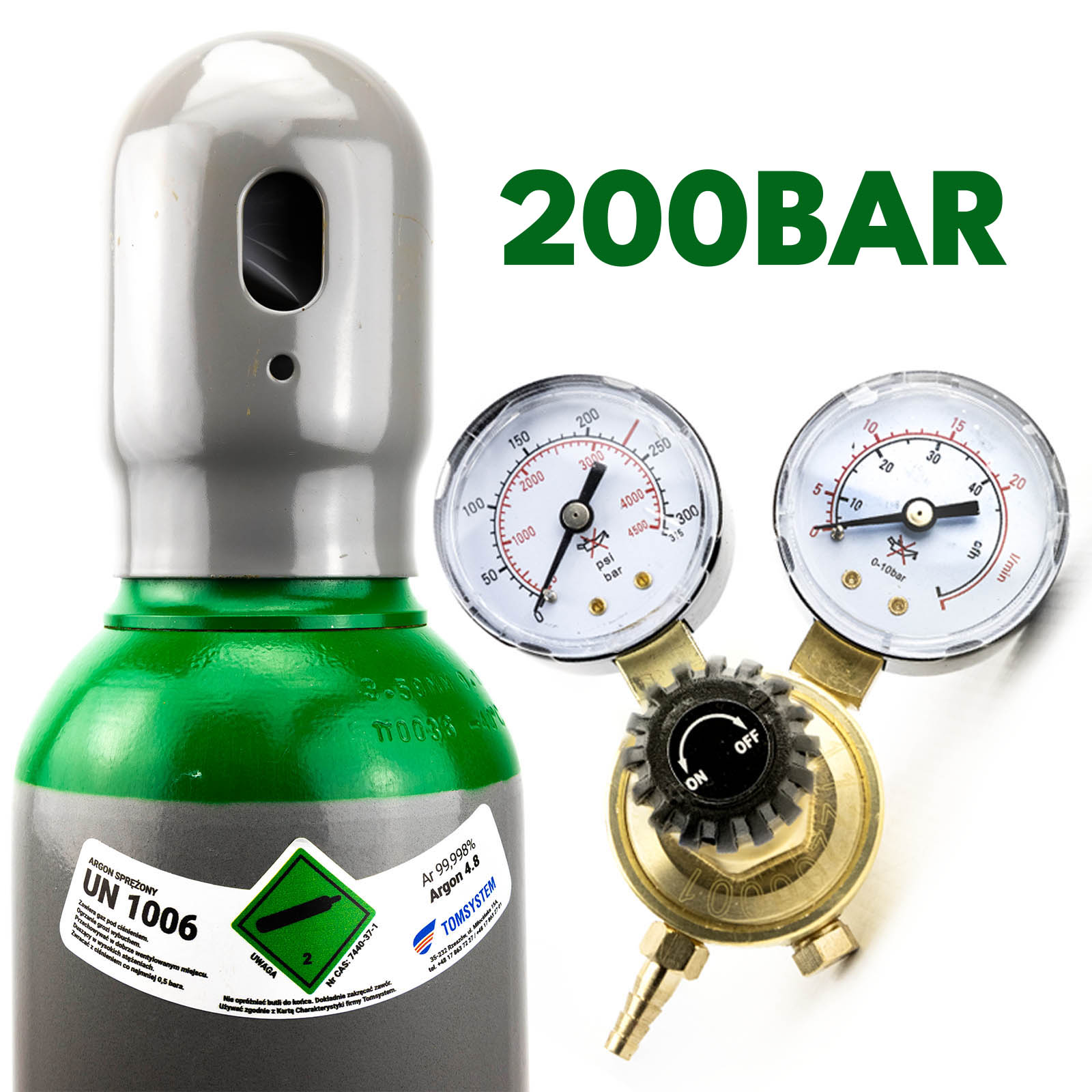 SET – ARGÓNOVÁ PLYNOVÁ FLAŠA 8L / 200 BAR (PLNÁ) + REDUKTOR PLYNU